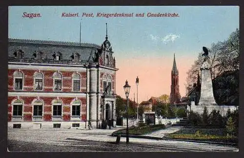 54657 AK Zagan Sagan um 1910 Kaiserl. Post Kriegerdenkmal Gnadenkirche