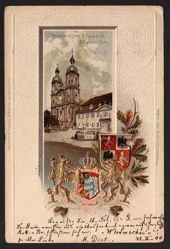 54014 AK super Wappen Präge Litho Gößweinstein 1900 Fränkische Schweiz, gelaufen