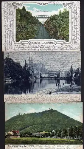 54678 3 AK Görlitz 1904 an der Neisse Teufels Brücke Litho Landeskrone 1903