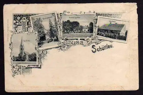 54597 AK Schüttlau Kirche Gasthof zur Post Schule um 1900