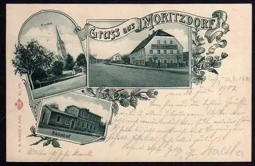 54052 AK Moritzdorf Ottendorf-Okrilla 1901 Gasthof Kirche Bahnhof