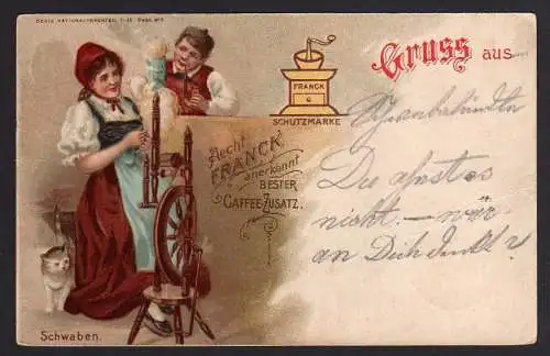 55259 AK Litho Nationaltrachten Schwaben Reklame Aecht Franck Caffee Zusatz 1898