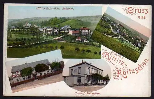 55144 AK Miltitz Roitzschen Bahnhof Meißen Triebischtal Gasthof um 1900