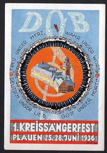 55405 AK Plauen 1. Kreissängerfest 1936 Propaganda Künstlerkarte Schilling