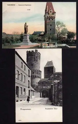 55317 2 AK Tangermünde Denkmal mit Kapitelturm Neustädter Tor um 1905