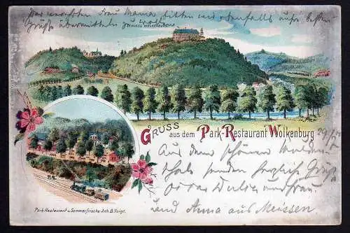 55167 AK Schloß Wolkenburg Litho 1900 Park Restaurant Voigt Restauration Gasthof