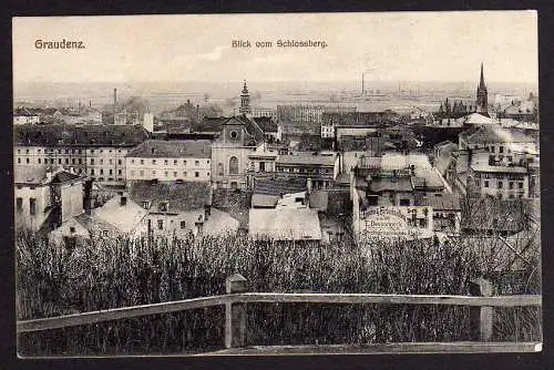 55347 AK Grudziadz Graudenz 1910 Blick vom Schlossberg Bahnpost