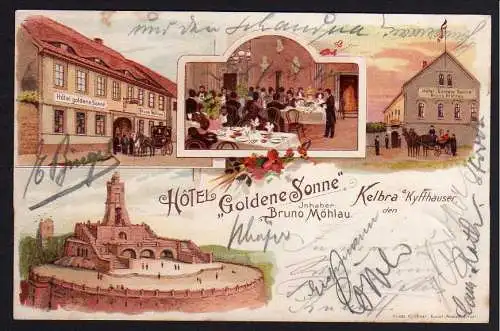 56044 AK Litho Kelbra Kyffhäuser 1898 Hotel goldene Sonne