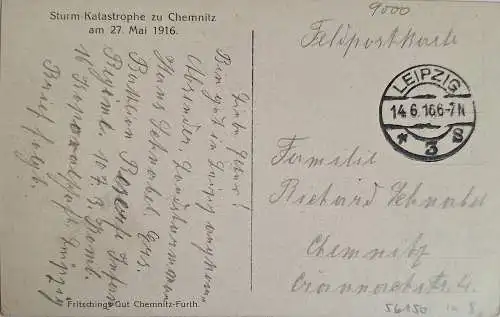 56150 AK Chemnitz Sturm Katastrophe am 27. Mai 1916 Feldpost
