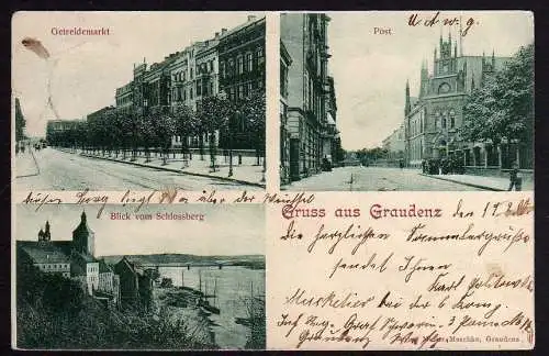 55802 AK Grudziadz Graudenz 1901 Getreidemarkt Post Postamt Blick v. Schlossberg