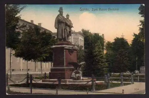 55530 AK Zary Sorau 1913 Zwei Kaiser Denkmal