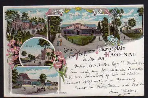 56224 AK Top Litho Hagenau 1901 Restaurant Wirtschaften Truppen Übungsplatz