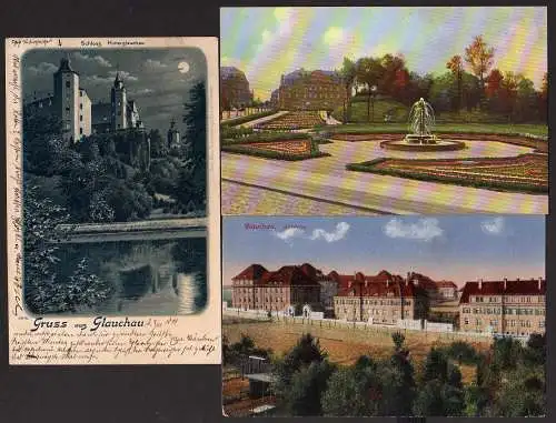 56717 3 AK Glauchau Litho Schloß Hinterglauchau Kaserne 1899