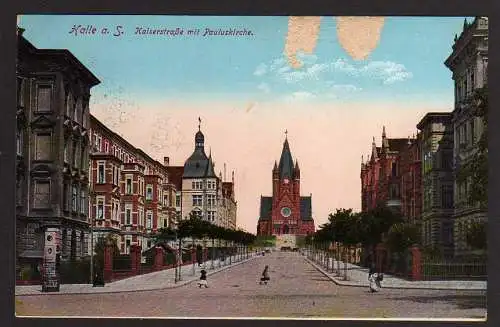 56493 AK Halle a.S. Kaiserstraße mit Pauluskirche 1917