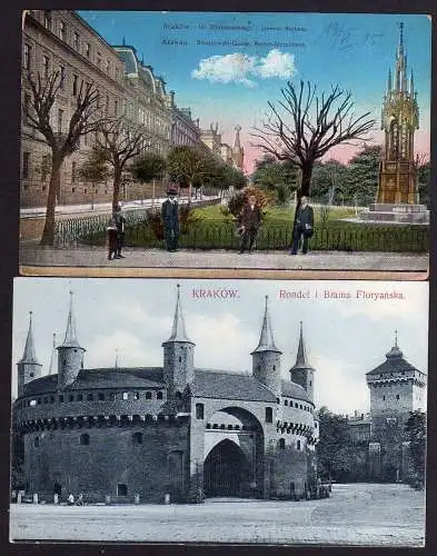 56639 2 AK Krakau Straszewski Gasse Rejtan Monument 1915 Rondel Brama Floryanska