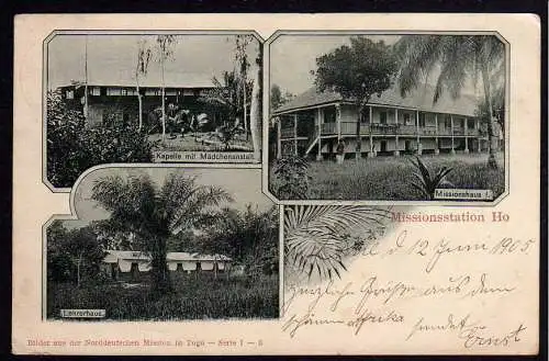 56377 AK Togo Missionsstation Ho 1905 Lehrerhaus Missionshaus Kapelle m. Mädchen