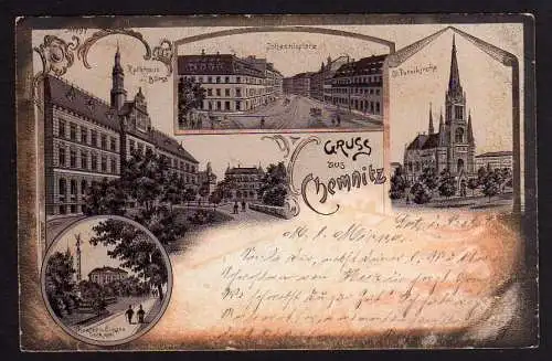 56925 AK Chemnitz Litho 1900 Rathaus Börse Johannisplatz Petrikirche