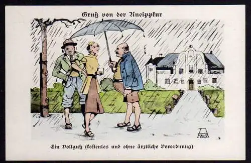 56845 AK Gruß von der Kneippkur Vollguß kostenlos Humor um 1935