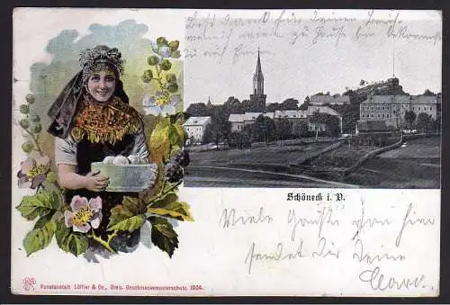 57449 AK Schöneck Vogtland Frau Tracht Litho 1904