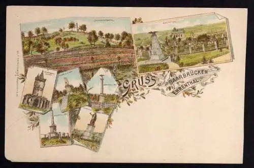 58284 AK Litho um 1900 Saarbrücken Ehrenthal Winterbergdenkmal Denkmäler