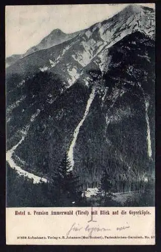57924 AK Hotel u. Pension Ammerwald Tirol Blick auf die Geyerköpfe 1905