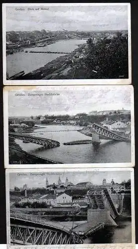 58326 3 AK Hrodna Grodno zersprengte Stadtbrücke Memel Feldpost 1918