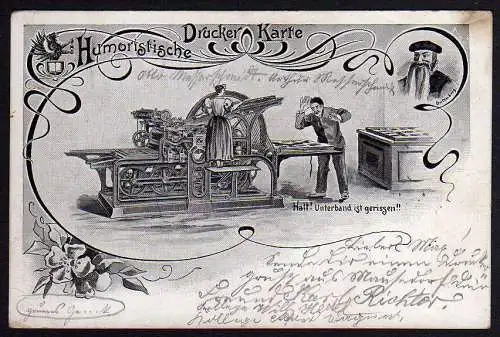 58477 AK Gutenberg Drucker Druckmaschine Humor 1905 Probstheida