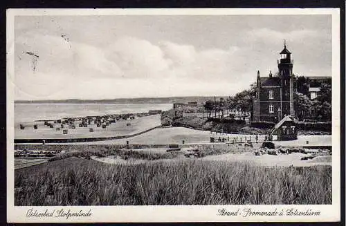 58530 AK Ustka Stolpmünde 1938 Strand Promende Lotsenturm