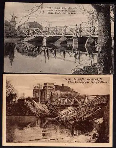 60541 2 AK Mitau Die v.d. Russen gesprengte Brücke Drixe Jelgava Lettland 1916