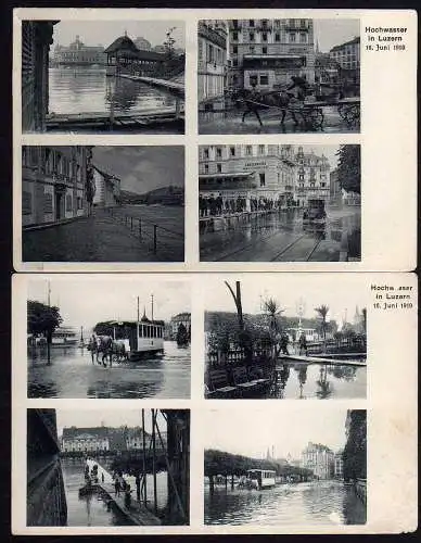 61326 2 AK Luzern Hochwasser 1910 Pferdebahn im Wasser Hotel Schwanen Notstege