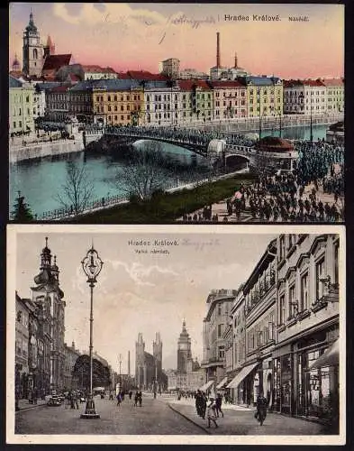 62743 2 AK Hradec Králové Königgrätz Nabrezi 1917 Velke namesti Feldpost