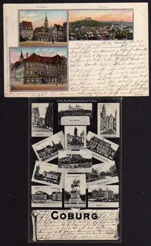 63743 2 AK Coburg Restaurant Loreley 1904 Mikroskop Karte 12 Ansichten Gasthaus