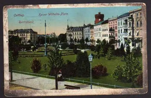 64020 AK Cottbus Kaiser Wilhelm Platz Reichsbank 1915
