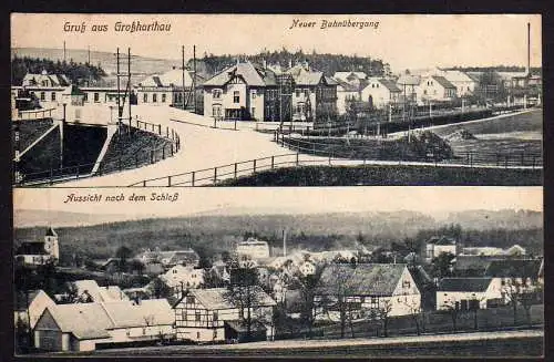 64191 AK Großharthau Neuer Bahnübergang um 1920