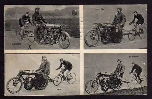 64164 AK Leipzig 1910 Radrennen Guignard Huybrechts Theile Salzmann Steher Motor