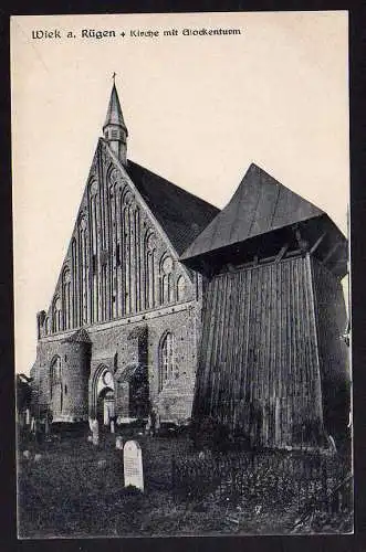 65550 AK Wiek Rügen Kirche Vollbild Glockenturm