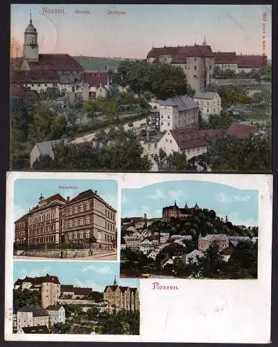 66990 2 AK Nossen 1907 Stadtschule Schloß 1912