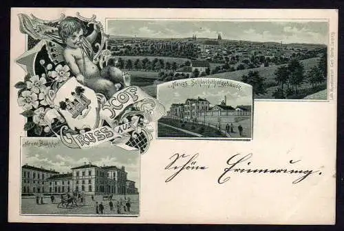 69967 AK Gruss aus Hof Neuer Bahnhof Schlachthof Engel