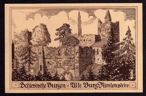 69527 AK Schlesische Burgen Fürstenstein Künstlerkarte