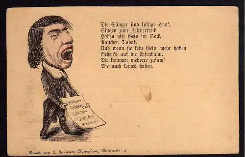 72038 AK Karikatur Sänger Geld im Sack Tabak Eisenbahn