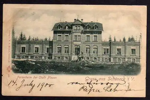 74735 AK Schöneck im Vogtland Ferienheim der Stdt Plauen 1900 Bahnpost