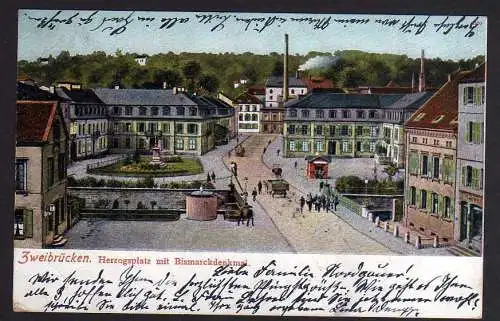 74835 AK Zweibrücken Herzogplatz Bismarckdenkmal 1904