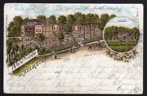 75960 AK Hotel Waldfriede Helmstedt mit Depandance Litho 1897