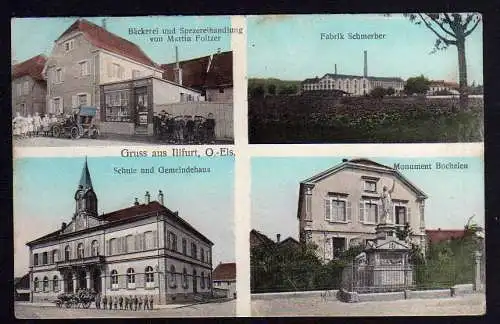 76147 AK Illfurt Illfurth Bäckerei Fabrik Schmerber Schule Gemeindehaus 1915