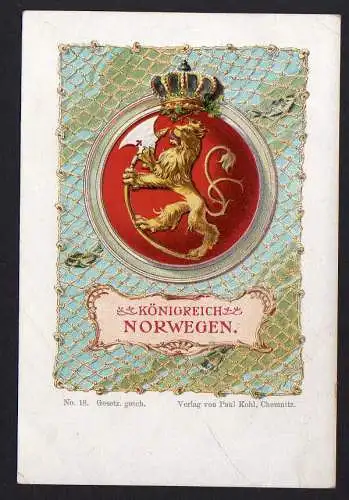 76612 AK Königreich Norwegen Wappen Fahne Flagge um 1900