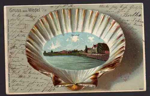 77315 AK Wedel Schleswig Holstein Litho 1902 Bahnhof Muschel shell