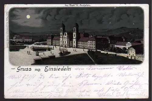 78318 AK Einsiedeln Schwyz Kloster im Mondschein Litho 1903