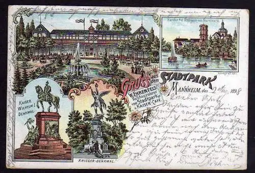 78472 AK Mannheim Litho 1898 Stadtpark Restaurant Kaiser Cafe Sternwarte Denkmal