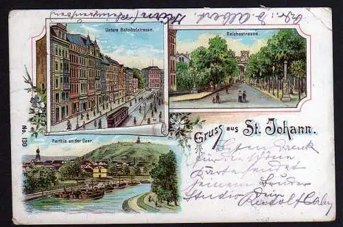 78475 AK St. Johann (Saar) Saarbrücken Litho 1900 Untere Bahnhofstrasse