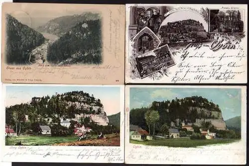 78188 4 AK Oybin Litho Kirche Dorf Ruine Berg Mönch Kreuzgang 1900 1907 1902